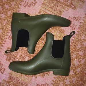 J Crew Army Green Rain Booties